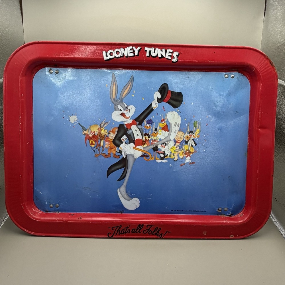 Vintage Looney Tunes TV Table Tray Bugs Bunny 90s Serving Metal Legs Warner Bros